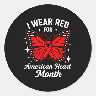American Heart Disease Awareness Month Ribbon Red  Classic Round Sticker