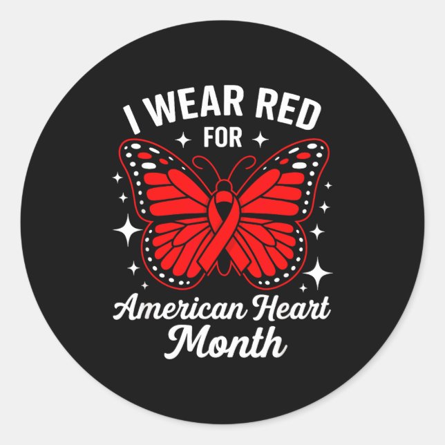 American Heart Disease Awareness Month Ribbon Red  Classic Round Sticker (Front)