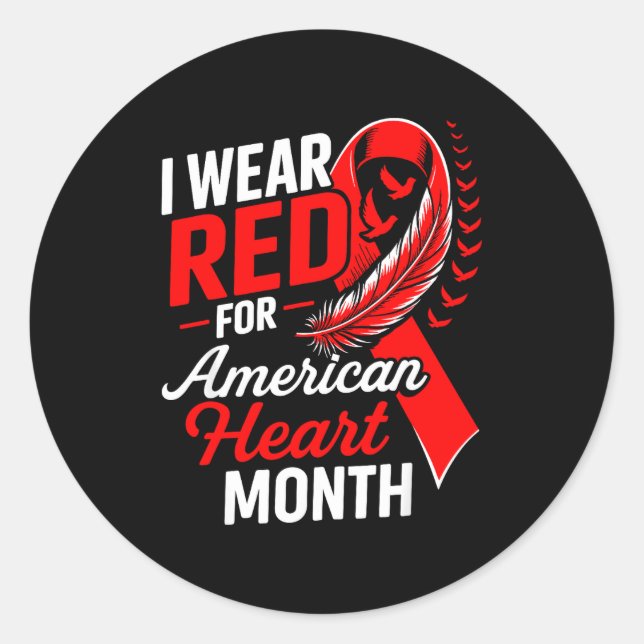 American Heart Disease Awareness Month Ribbon Red  Classic Round Sticker (Front)