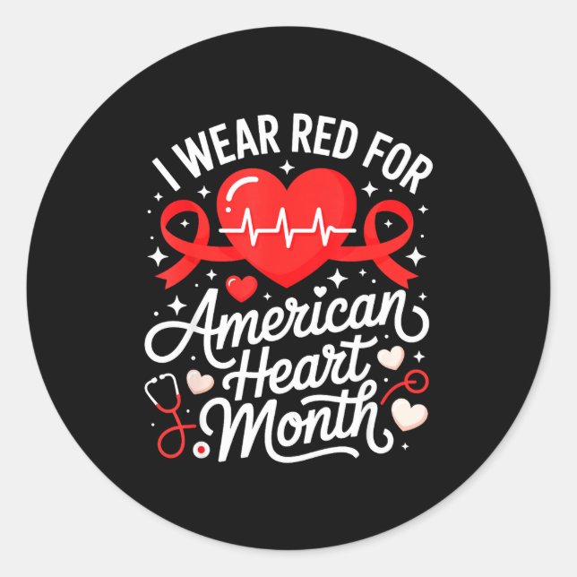 American Heart Disease Awareness Month Ribbon Red  Classic Round Sticker (Front)