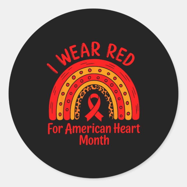 American Heart Disease Awareness Month Ribbon Red  Classic Round Sticker (Front)