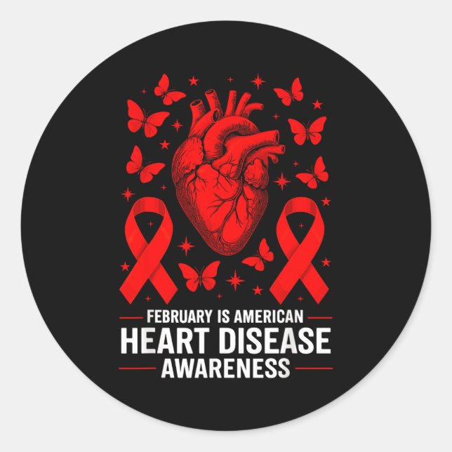 American Heart Disease Awareness Month Ribbon Red  Classic Round Sticker (Front)