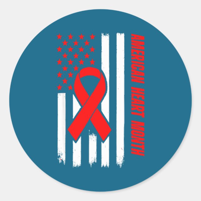 American Heart Disease Awareness Month Ribbon Red  Classic Round Sticker (Front)
