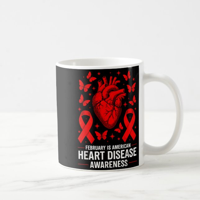 American Heart Disease Awareness Month Ribbon Red  Coffee Mug (Right)