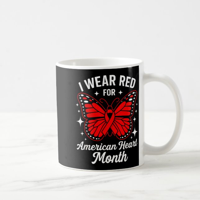 American Heart Disease Awareness Month Ribbon Red  Coffee Mug (Right)