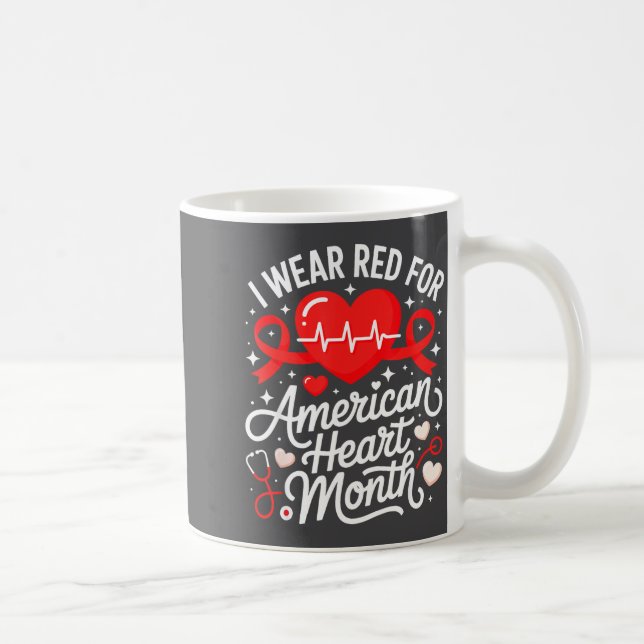 American Heart Disease Awareness Month Ribbon Red  Coffee Mug (Right)