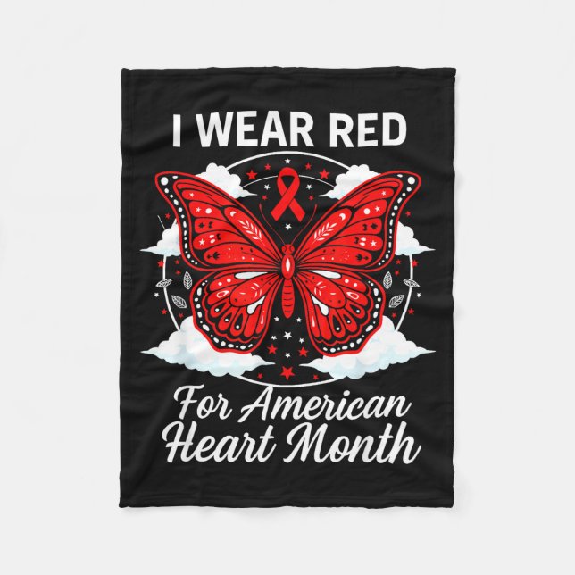 American Heart Disease Awareness Month Ribbon Red  Fleece Blanket (Front)
