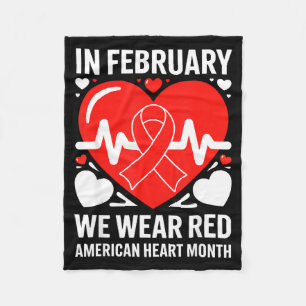 American Heart Disease Awareness Month Ribbon Red  Fleece Blanket