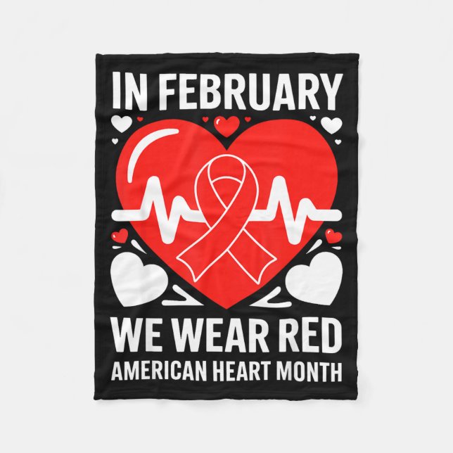 American Heart Disease Awareness Month Ribbon Red  Fleece Blanket (Front)