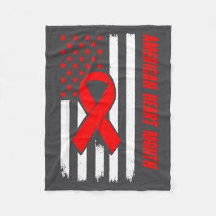 American Heart Disease Awareness Month Ribbon Red  Fleece Blanket