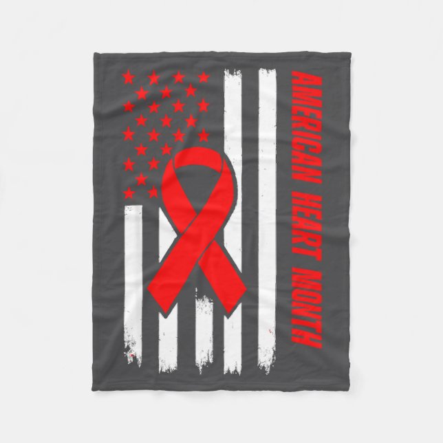 American Heart Disease Awareness Month Ribbon Red  Fleece Blanket (Front)