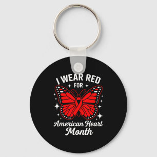 American Heart Disease Awareness Month Ribbon Red  Key Ring