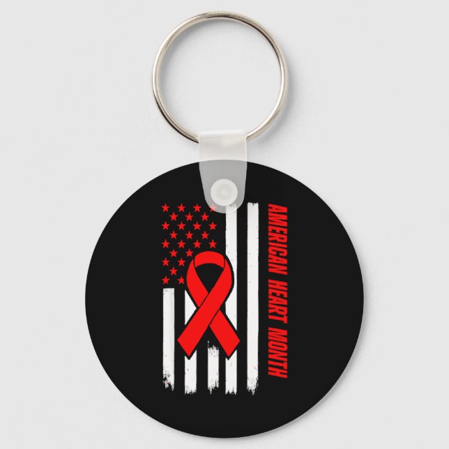 American Heart Disease Awareness Month Ribbon Red  Key Ring (Front)