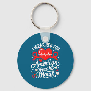 American Heart Disease Awareness Month Ribbon Red  Key Ring
