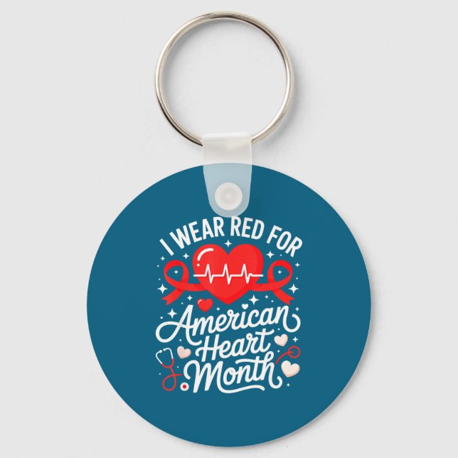 American Heart Disease Awareness Month Ribbon Red  Key Ring (Front)