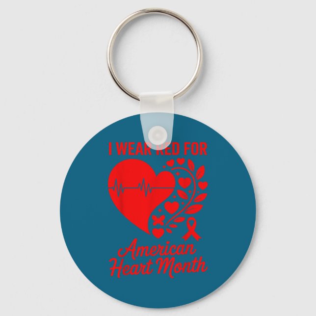 American Heart Disease Awareness Month Ribbon Red  Key Ring (Front)