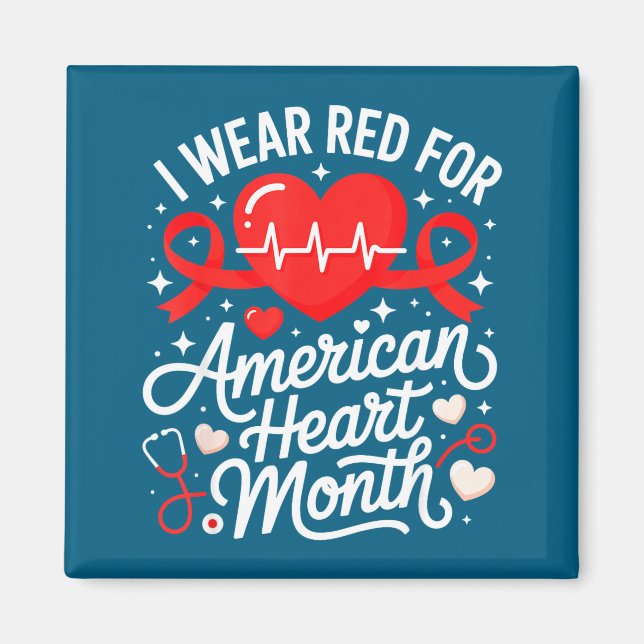 American Heart Disease Awareness Month Ribbon Red  Magnet (Front)