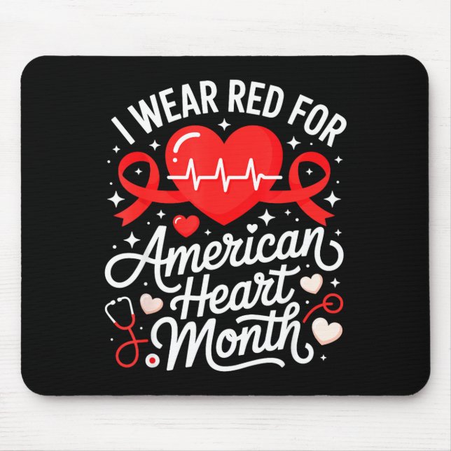 American Heart Disease Awareness Month Ribbon Red  Mouse Pad (Front)