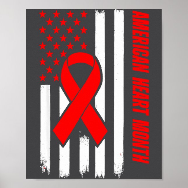 American Heart Disease Awareness Month Ribbon Red  Poster (Front)