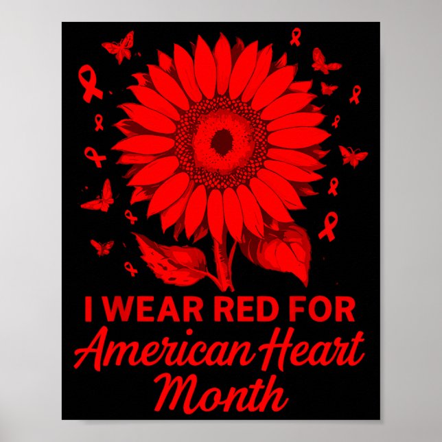 American Heart Disease Awareness Month Ribbon Red  Poster (Front)