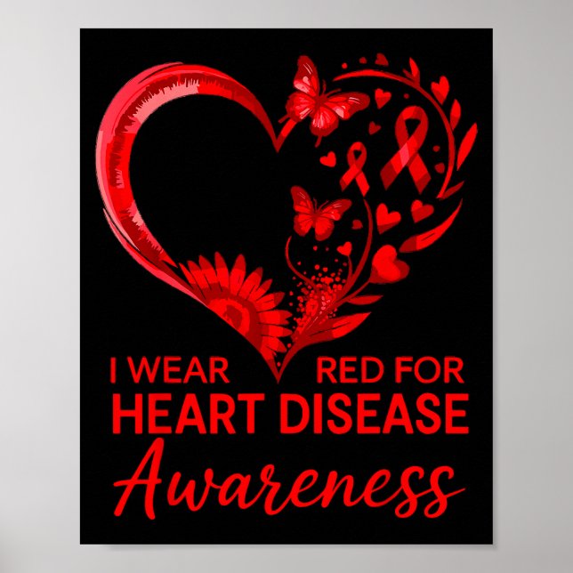 American Heart Disease Awareness Month Ribbon Red  Poster (Front)