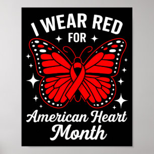 American Heart Disease Awareness Month Ribbon Red  Poster