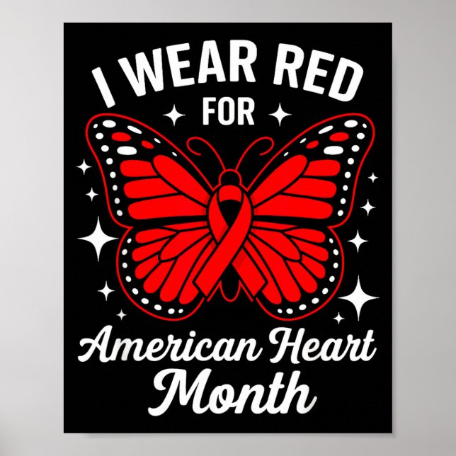 American Heart Disease Awareness Month Ribbon Red  Poster (Front)