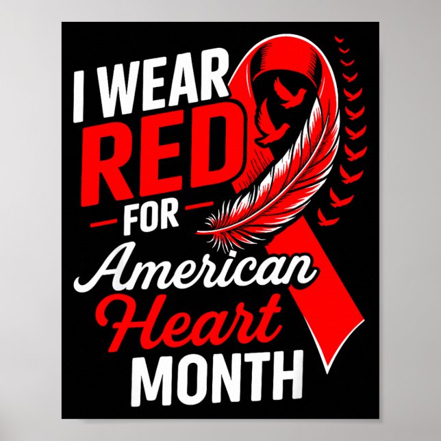 American Heart Disease Awareness Month Ribbon Red  Poster (Front)