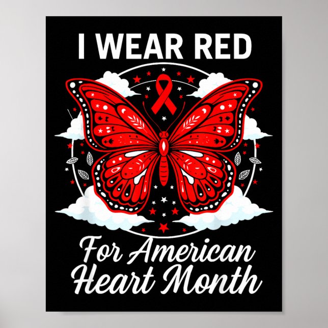 American Heart Disease Awareness Month Ribbon Red  Poster (Front)