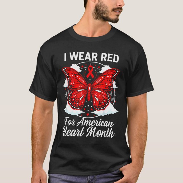 American Heart Disease Awareness Month Ribbon Red  T-Shirt (Front)