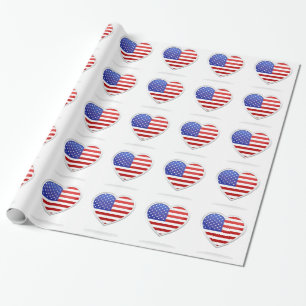 American Heart Flag Gift Wrap Wrapping Paper