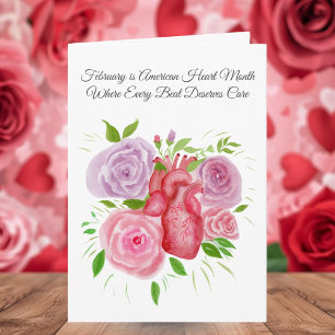 American Heart Month Heart Surrounded by Roses Card