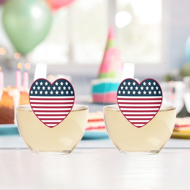 American Heart Shaped Flag Stemless Wine Glass (Insitu (Birthday))