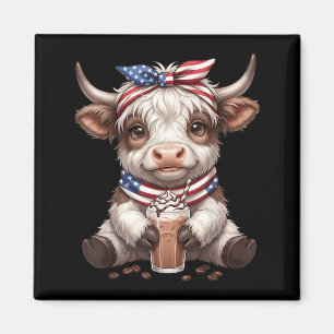 American Highland Cow USA Flag Patriotic 4th of Magnet