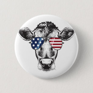 American Hipster Cow 6 Cm Round Badge