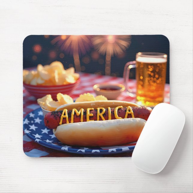 American Hot Dog and Beer Mouse Pad (With Mouse)