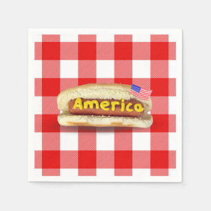 American Hot Dog on Buffalo Plaid Napkin