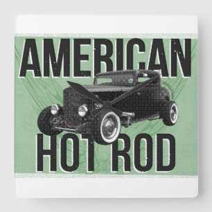 American Hot Rod. Green version wall clock