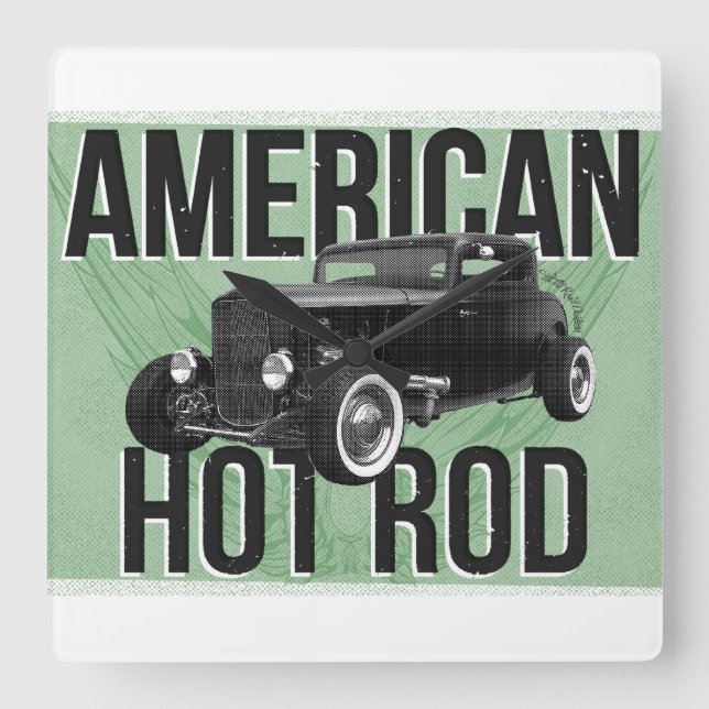 American Hot Rod. Green version wall clock (Front)