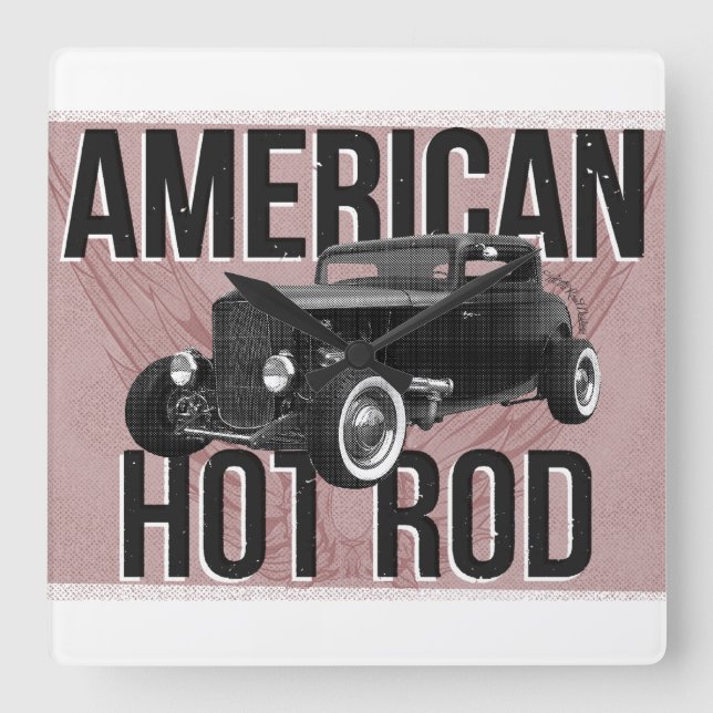 American Hot Rod. Red version wall clock (Front)