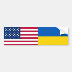 American I stand with Ukraine. USA and UKR Flags. Bumper Sticker