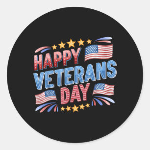 American Independence Day 4th July Happy Veterans Classic Round Sticker