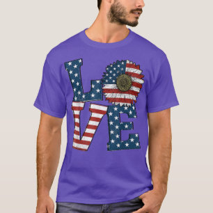 American Independence Day USA Flag Sunflower 4th O T-Shirt