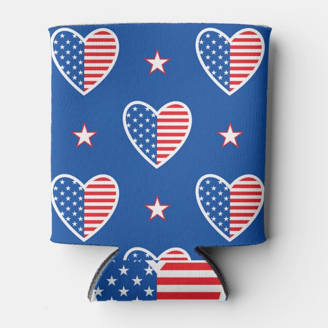 American Independence: Patriotic Vintage Pattern Can Cooler (Front)