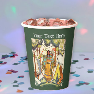 American Indian Embroidered Texture Forest Green Paper Cups