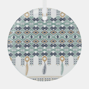 American Indian Geometry Seamless Border Glass Tree Decoration