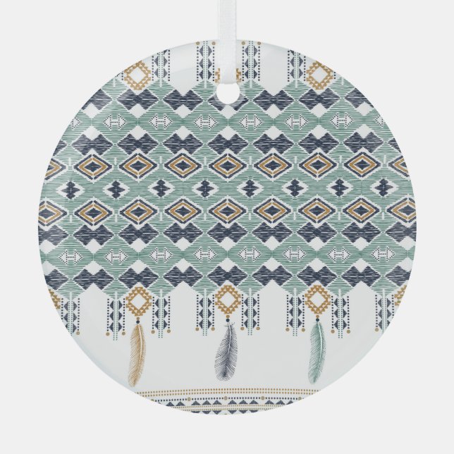 American Indian Geometry Seamless Border Glass Tree Decoration (Front)