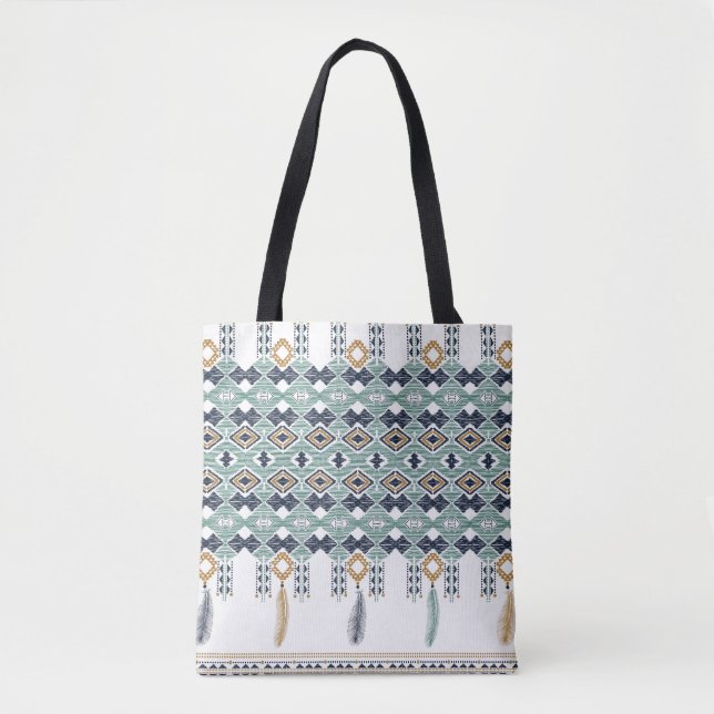 American Indian Geometry Seamless Border Tote Bag (Front)