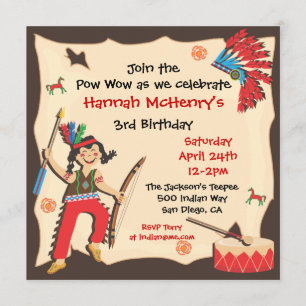 American Indian Girl Birthday Party Invitation