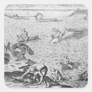 American Indian method of whaling, from an account Square Sticker